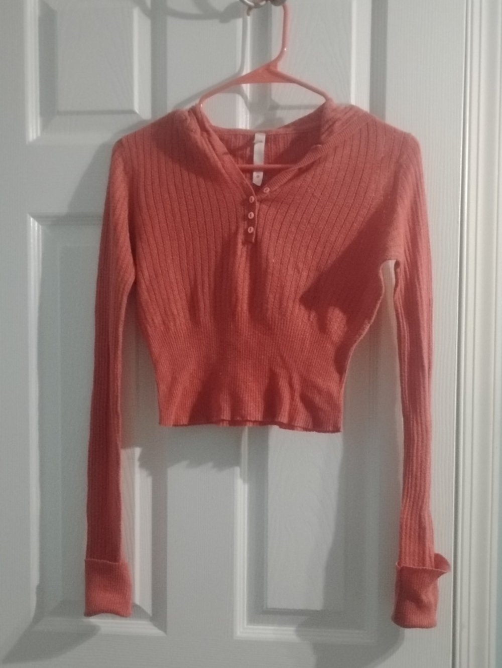 Y2K Like New Hooded Lightweight Cropped Top In Coral, Size M